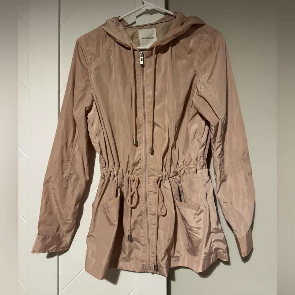 Avec Les Filles Blush Pink Hooded Cinch Waist Windbreaker Jacket Small - Picture 6 of 7